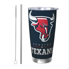 Thermos in acciaio inox da 20 once con coperchio e cannuccia a tema squadra di football dei Texans - Tazza resistente per auto, ideale per bevande