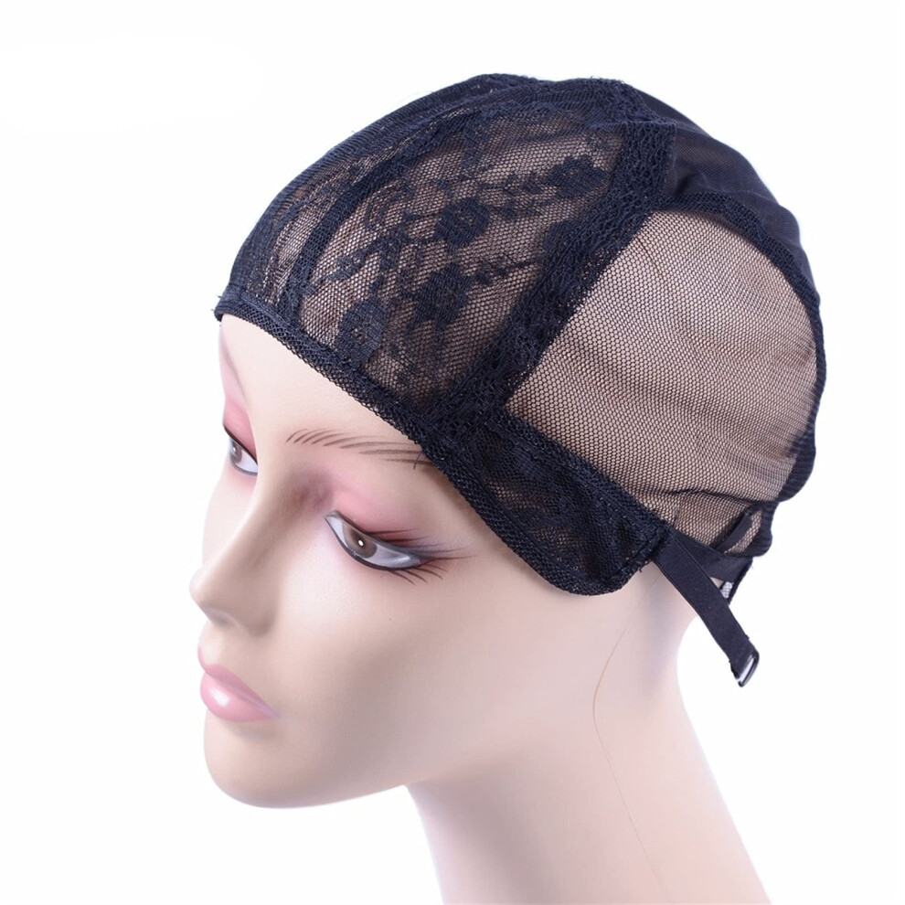 5 Pack Adjustable Double Layer Lace Wig Caps with Elastic Band for Braided Hair Cosplay Black