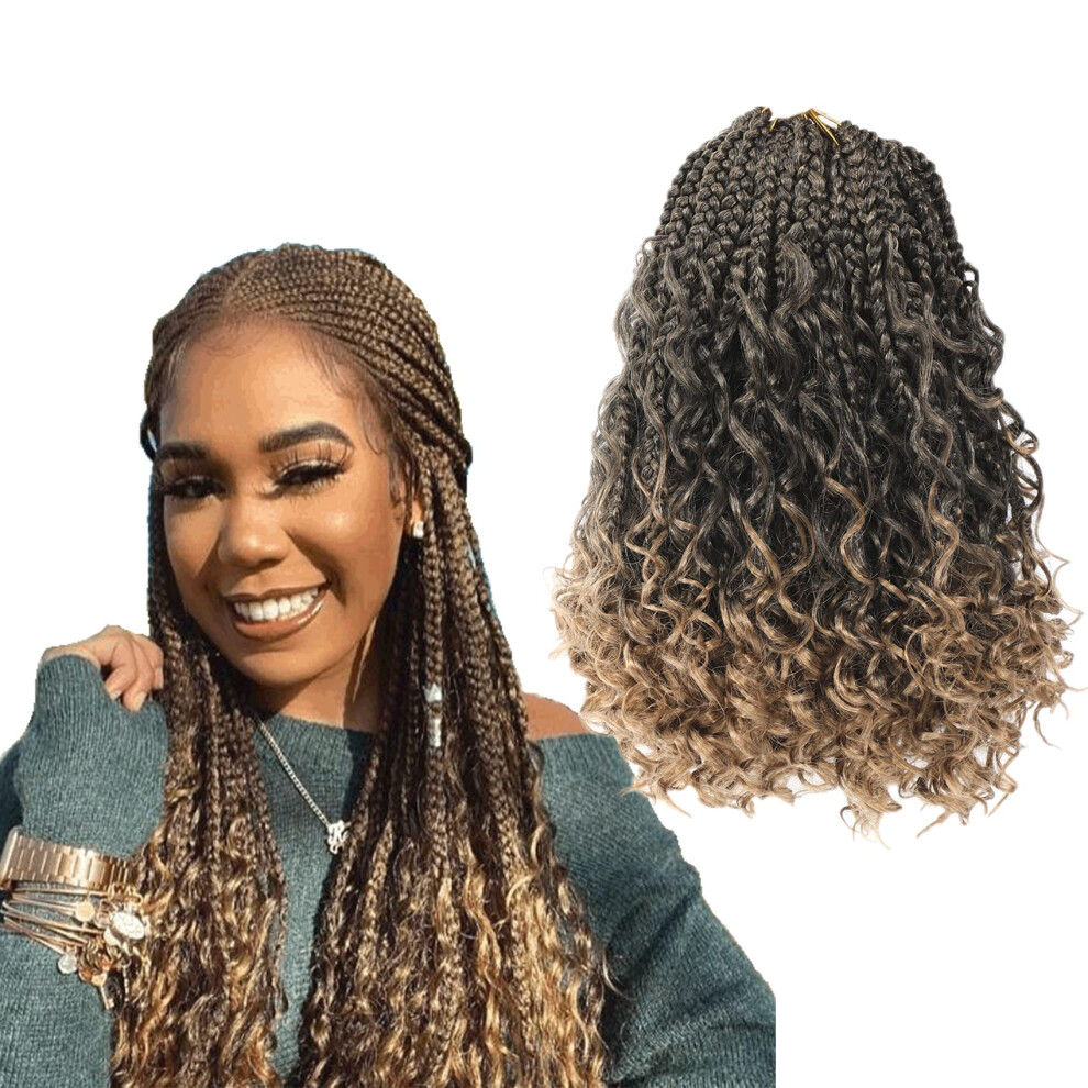 Unisex 14 Inch Goddess Box Braids Crochet Hair Extensions T1b/27 Ombre Prelooped Lightweight Style