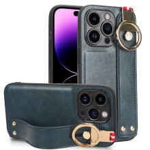 iPhone15Plus kompatibilis tokkal, luxus bőr állítható csuklópánttal, kitámasztóval, kéztartóval, védő lökhárítóval férfiaknak és