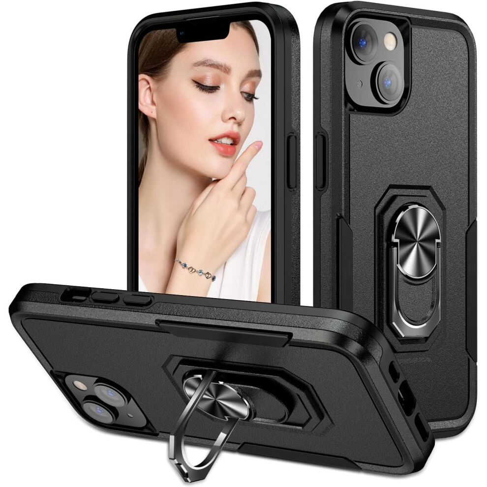 Case Compatible With Iphone 13/14, Military-Grade Protection, 360 Rotating Ring Stand, Shockproof Rugged Case (Black) Black 9773935934788