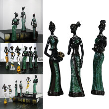 VISALY3PACK Vintage afrikanske statuefigurer, håndskulpturert eksotisk damekunstverk for hjemmedekor, kompatibel med afroamerikansk dekor