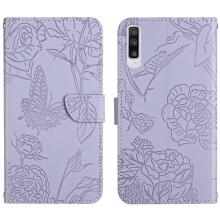 Samsung Galaxy A50/A50S/A30S készülékhez kompatibilis tok, PU bőr flip tok virágokkal és pillangókkal, leesés elleni védelemmel,