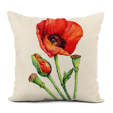 Federa per cuscino in lino con motivo floreale di papavero in stile nordico moderno, ideale per soggiorno, divano, decorazione per la casa.
