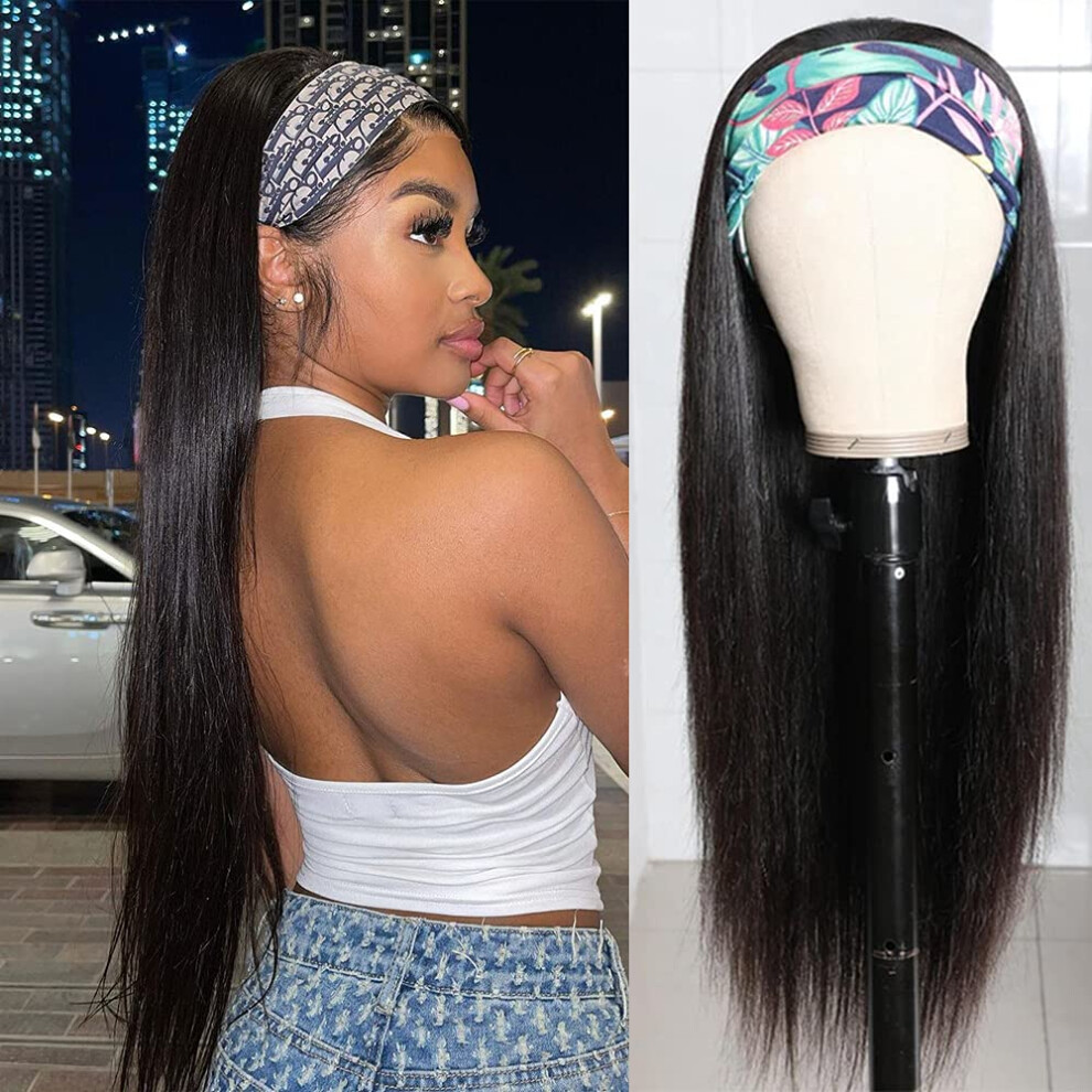 20 Inch Straight Human Hair Headband Wig for Black Women Glueless Natural Black Virgin Hair