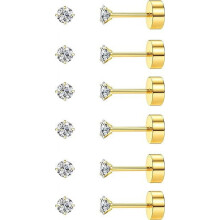Cterwk6Pairs Ohrstecker-Set für Damen und Herren, Edelstahl 316L, flache Rückseite, 2 mm