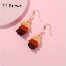 RSAMD Boho delicate katoenen kwastjesoorbellen met parel voor dames, kleine kwastjes sieraden - bruin