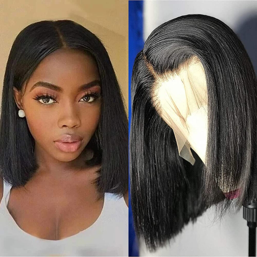 Human Hair Lace Front Wig Short Straight Bob for Black Women 13x1 T Part Preplucked Natural Hairline