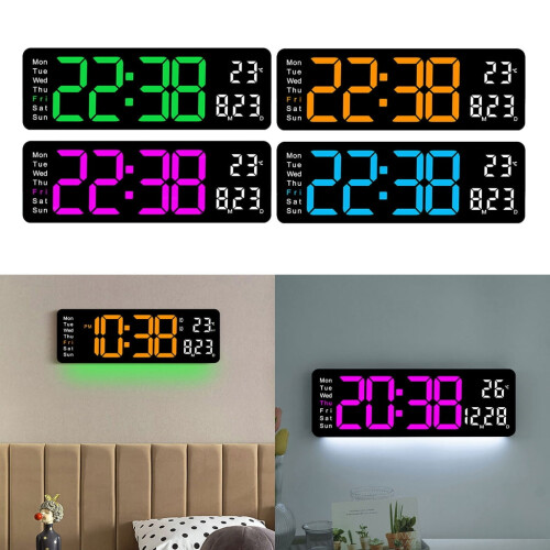 Relógio de parede digital Apooke de 15 polegadas, com grande visor LED, despertador, ajuste de brilho e exibição de data e temperatura. 1
