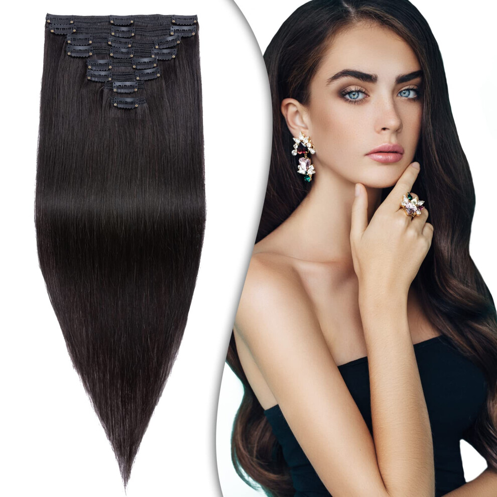 Clip In Hair Extensions 10 Inch Natural Black Remy Human Hair Double Weft Full Head 110g