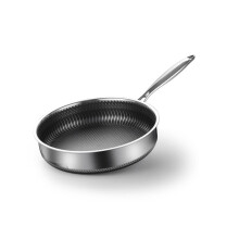 304 Stainless Steel Frying Pan Wok, Full Honeycomb Texture, Uncoated for Oil Cooking