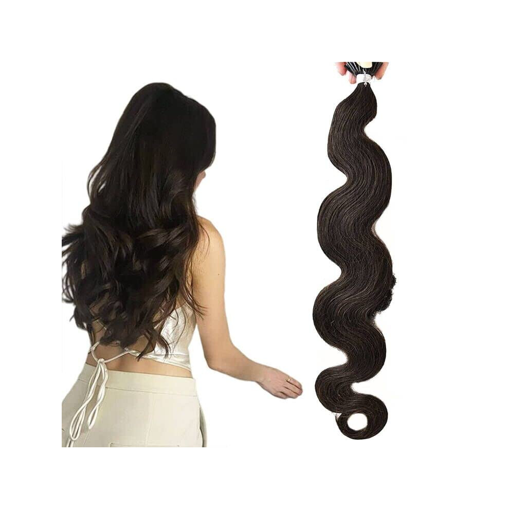 Unisex Brown 20 Inch Dark I Tip Human Hair Extensions With Wavy Texture And Discreet Keratin Bonds