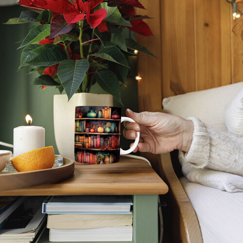 3D Bookshelf Mug, Compatible with Library Lovers, Creative Coffee Cup, Cool Gift for Readers, White Multi-Purpose Mug 1