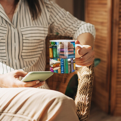 3D Bookshelf Mug, Compatible with Library Lovers, Creative Coffee Cup, Cool Gift for Readers, White Multi-Purpose Mug 2