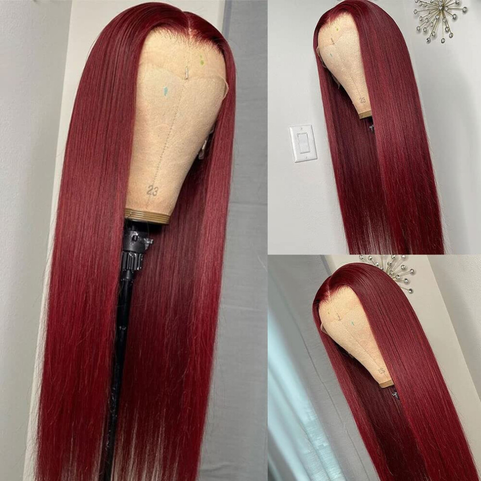 Unisex Red Burgundy Lace Front Wig 13X4 Human Hair Pre Plucked 99J Wine Brazilian Virgin Hair 16Inch