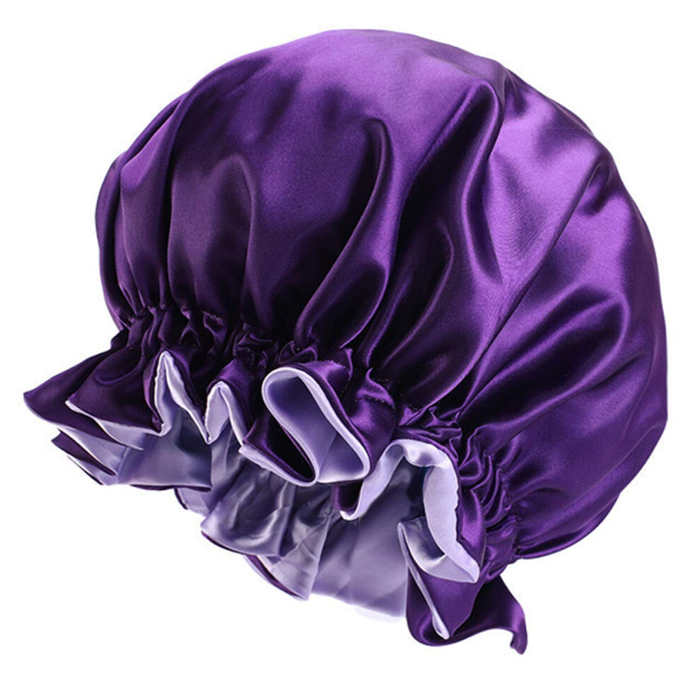 Waterproof DoubleLayer Satin Shower Cap and Reversible Silk Sleep Bonnet for Women