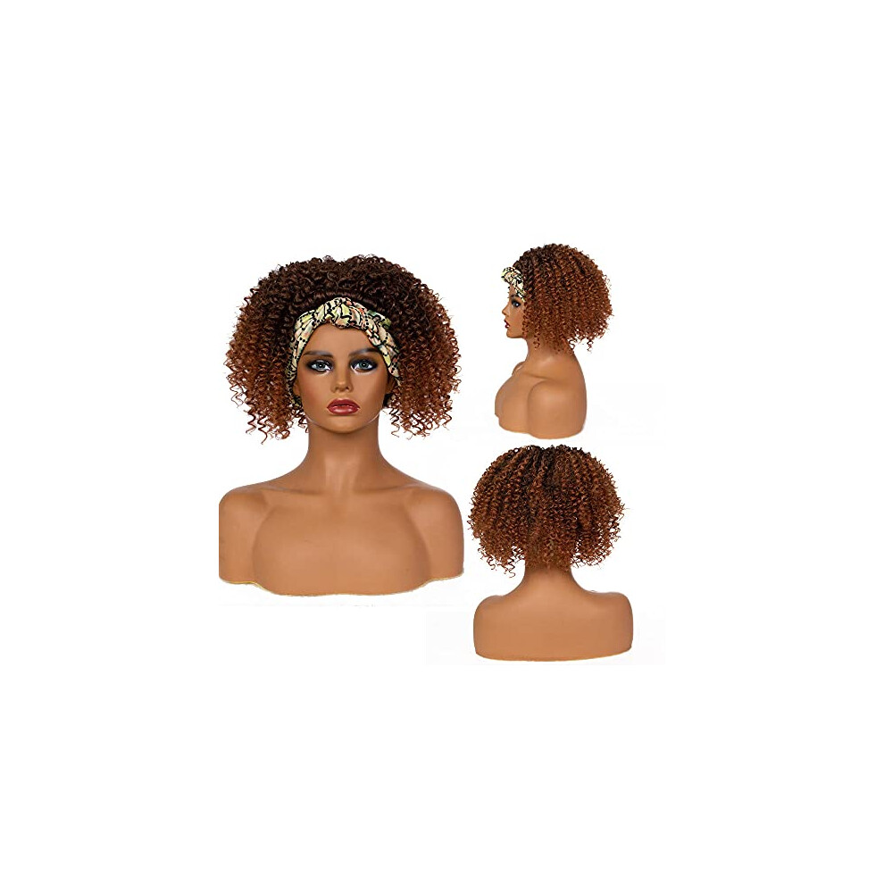 Unisex Black Short Afro Headband Wig For Women Glueless Natural Curly Synthetic 12In