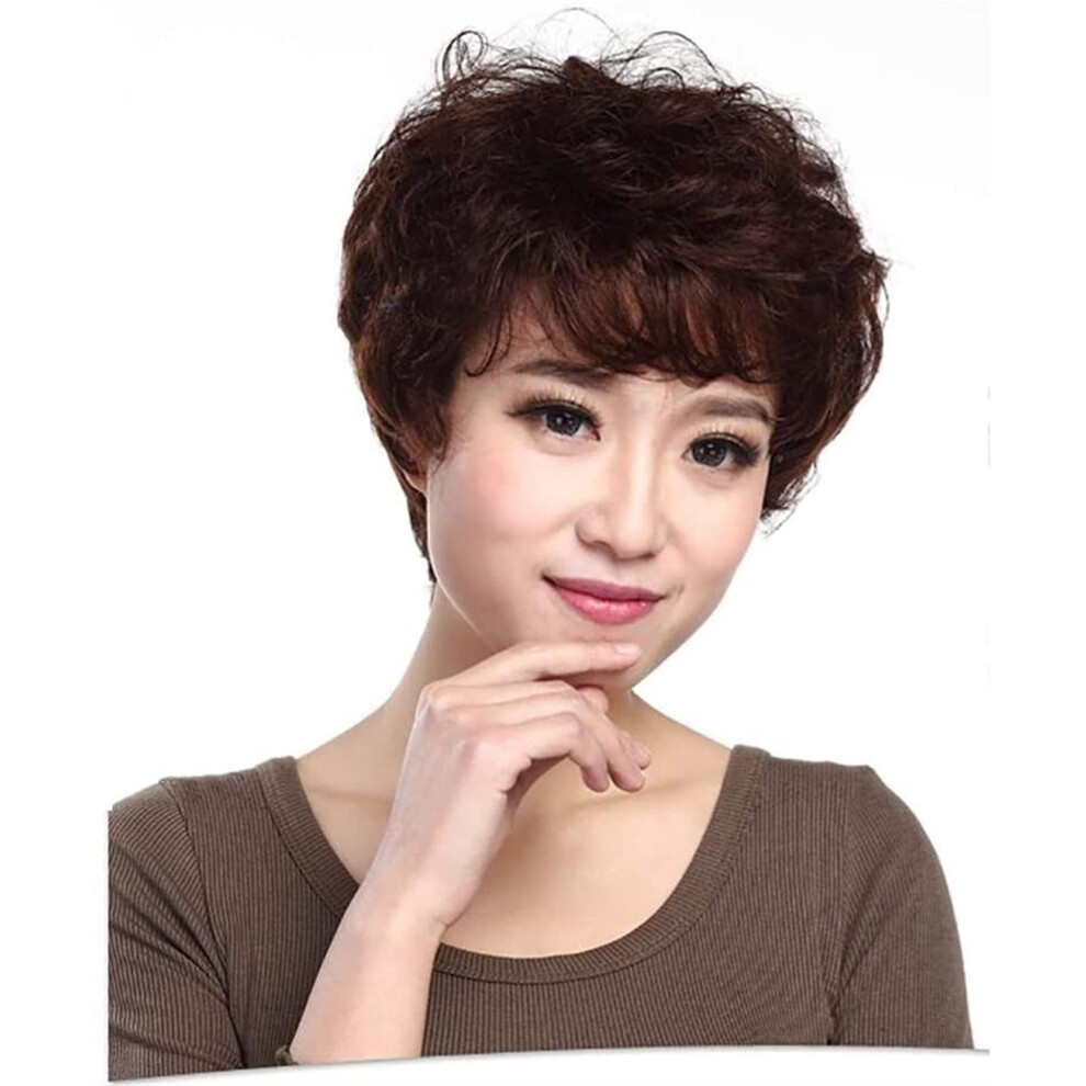 Short Curly Brown Bob Wig Human Hair Lace Front with Side Bangs Natural Style for Women