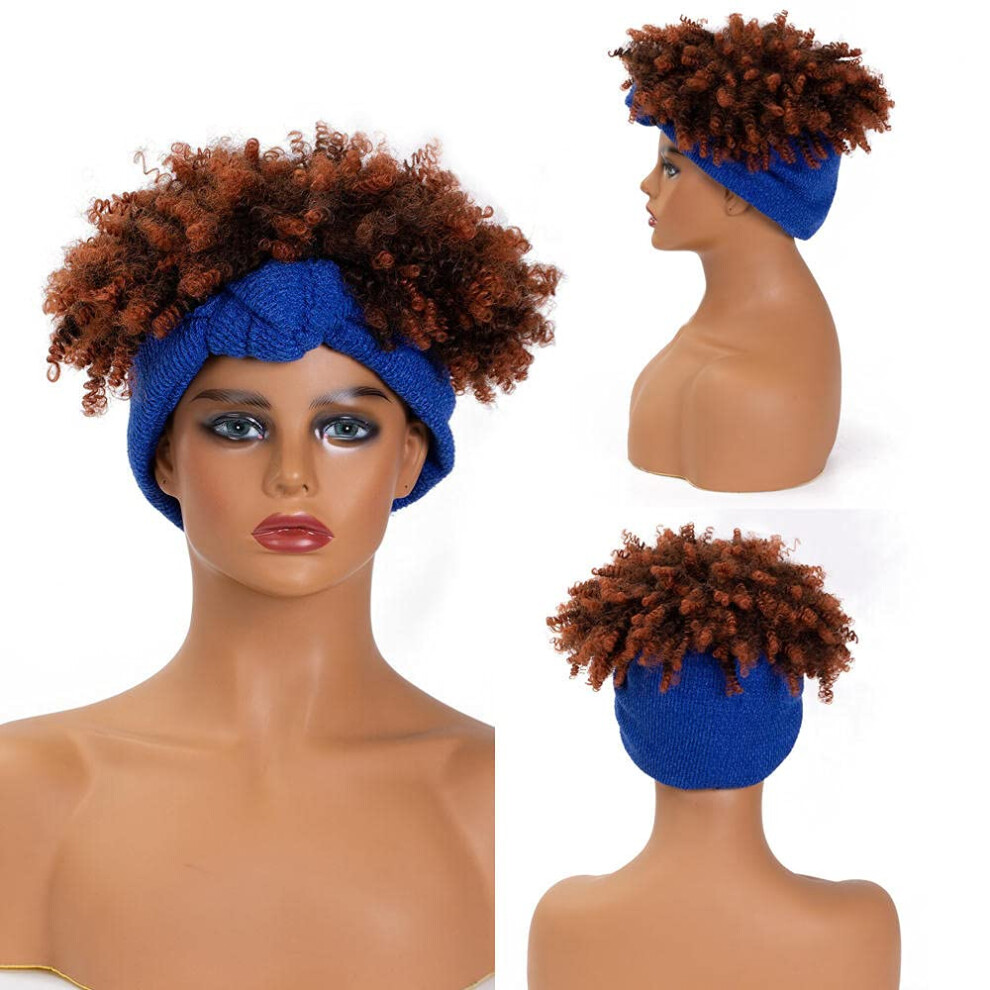 Unisex Black,Yellow Afro Short Headband Wig For Black Women, Yellow 5In Synthetic Wig With Natural Hairline Design