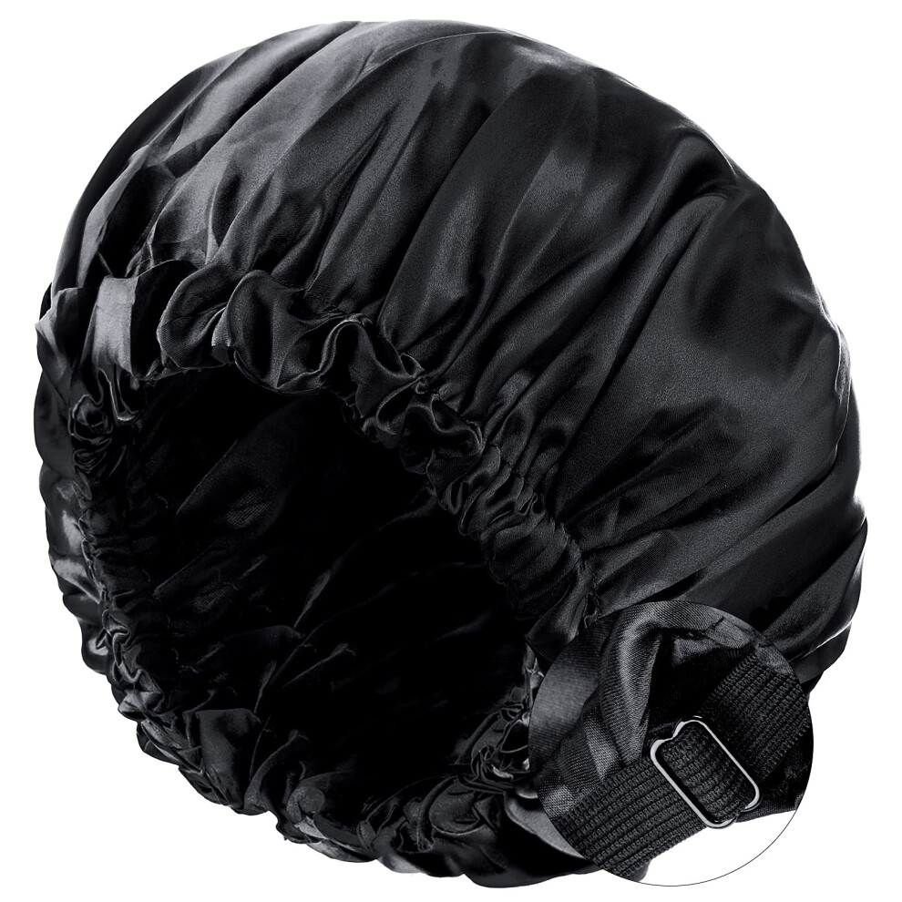 Unisex Black Silk Sleep Cap Satin Hair Bonnet For Women Night Sleeping Antifrizz Hairstyle Protection