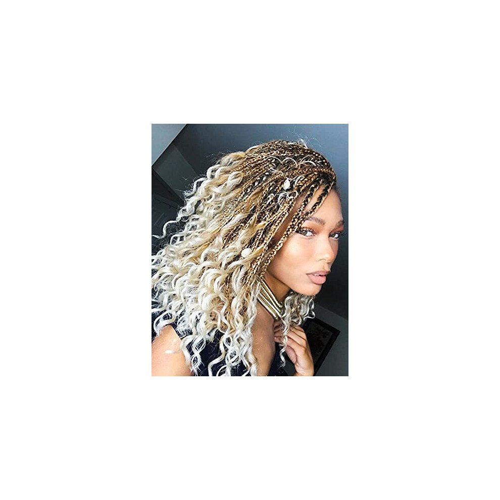 Unisex Goddess Box Braids Crochet Hair Ombre T27/613 Color 14 Inch Curly Ends Bohemian 3X Volume Extensions