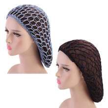 Hair Net Snood Cap for Women, Breathable Mesh Crochet, Elastic Fit, Sleep Hair Protection, 2 Pcs Black Blue