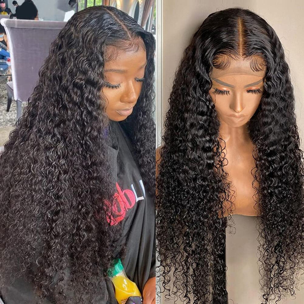 Unisex Glueless Brazilian Virgin Human Hair Lace Front Wig T Part Deep Wave Preplucked With Baby Hair