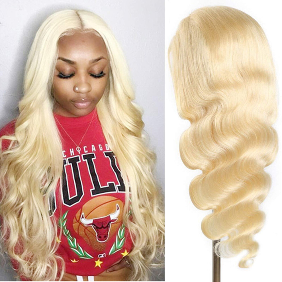 Unisex 613 Blonde Body Wave Lace Front Wig Human Hair Glueless Preplucked Bleached Knots 28 Inch