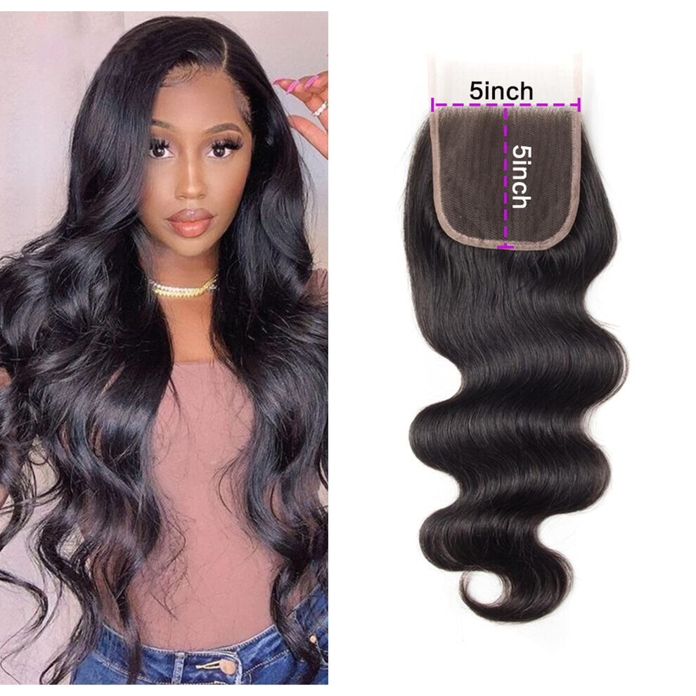 Lace Closure Wig 5x5 Transparent Brazilian Body Wave Human Hair 12 Inch Pre Plucked Natural Hairline