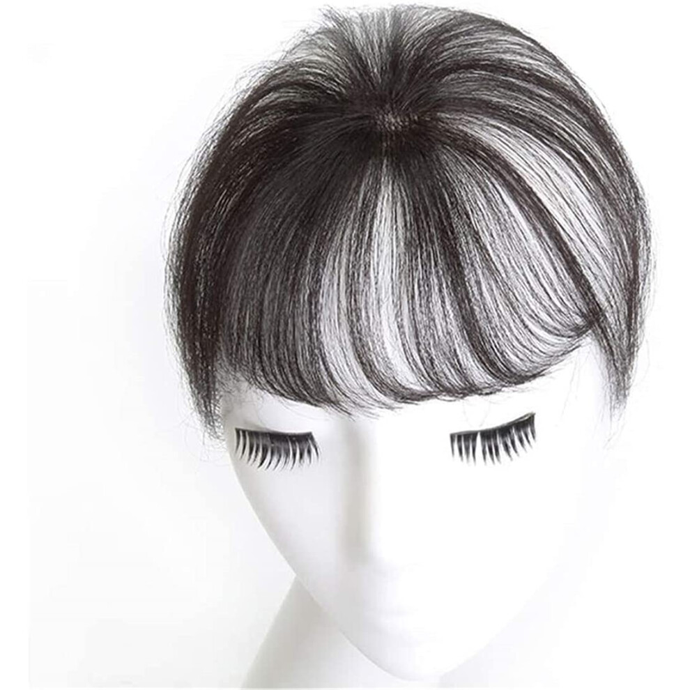 Unisex Black Remy Human Hair Crown Topper With Bangs, Clip In Hairpiece For Women, Natural Volume