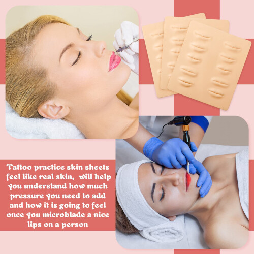 3 Sheets 3D Silicone Lip Tattoo Practice Skin for Permanent Makeup and Microblading Training 2