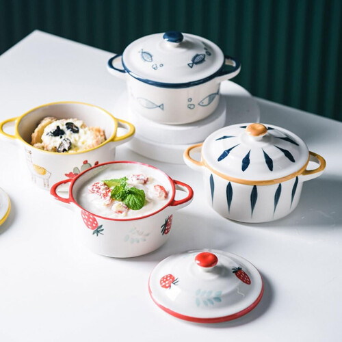 Ceramic Bowl Set with Lids Dishwasher Safe Souffle Baking Bowls for Versatile Serving 1