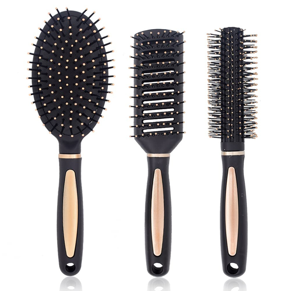 Hair Brush Set for Women and Men with Detangling Paddle, Vent and Round Brushes for All Hair Types