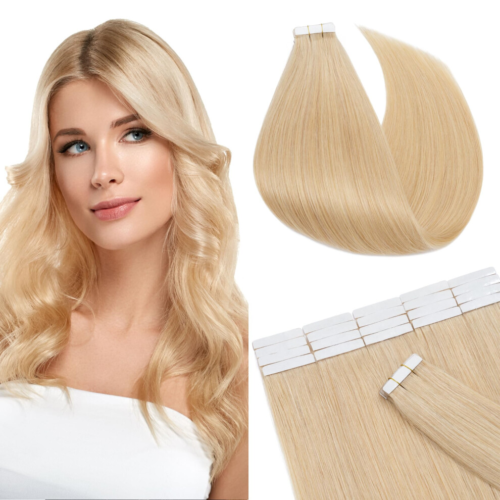 Unisex Tape In Hair Extensions 12 Inch Invisible Rooted Remy Human Hair Seamless Skin Weft Natural Blonde 20Pcs