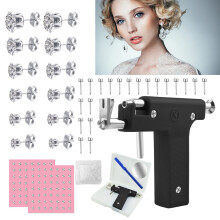 Professional Ear Piercing Kit with Piercing Gun, 98 Stud Earrings, Multi Body Area Use (Black)