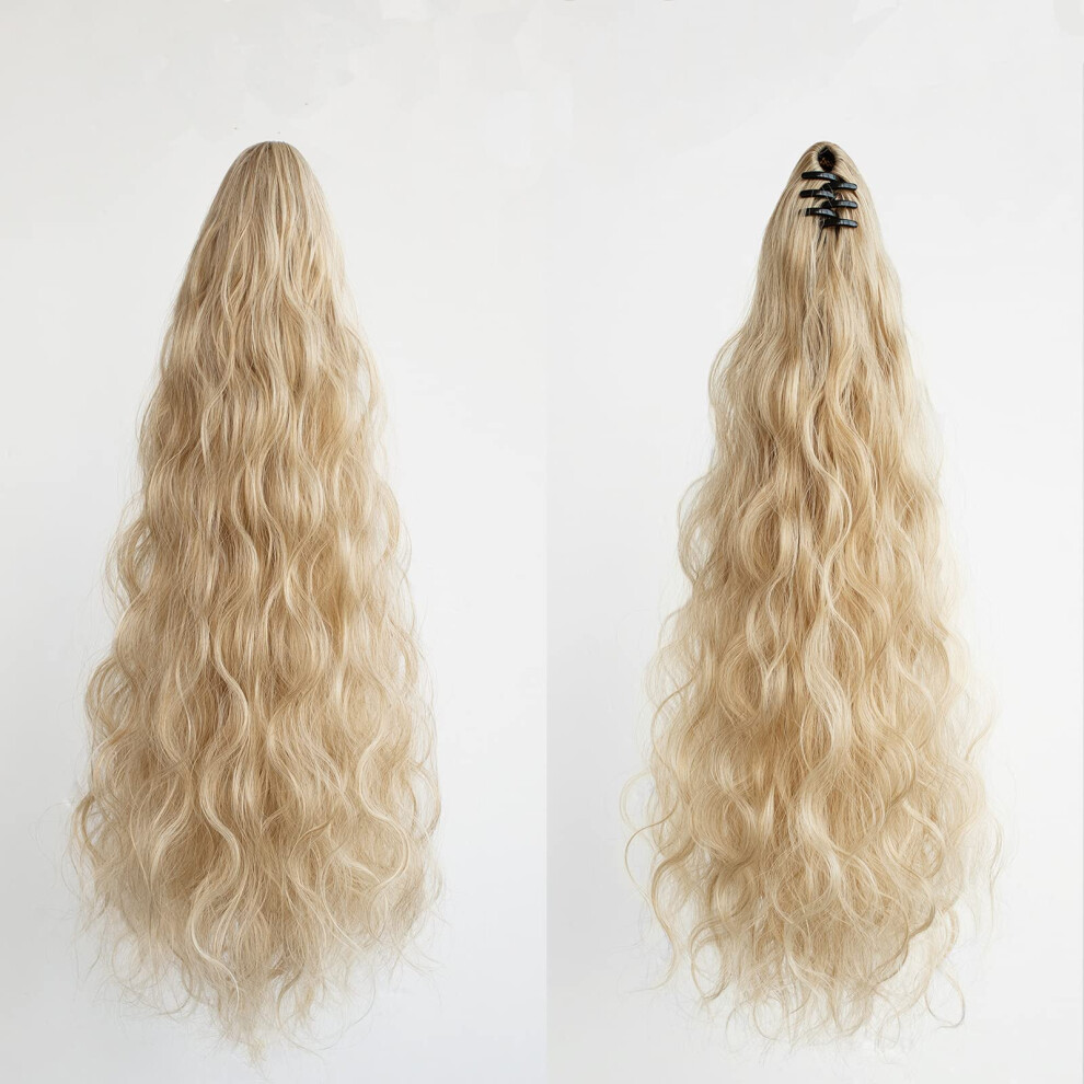 Unisex Ponytail Hair Extensions Long Wavy Synthetic Wig Clip Natural Looking Hairpiece For Women Blonde