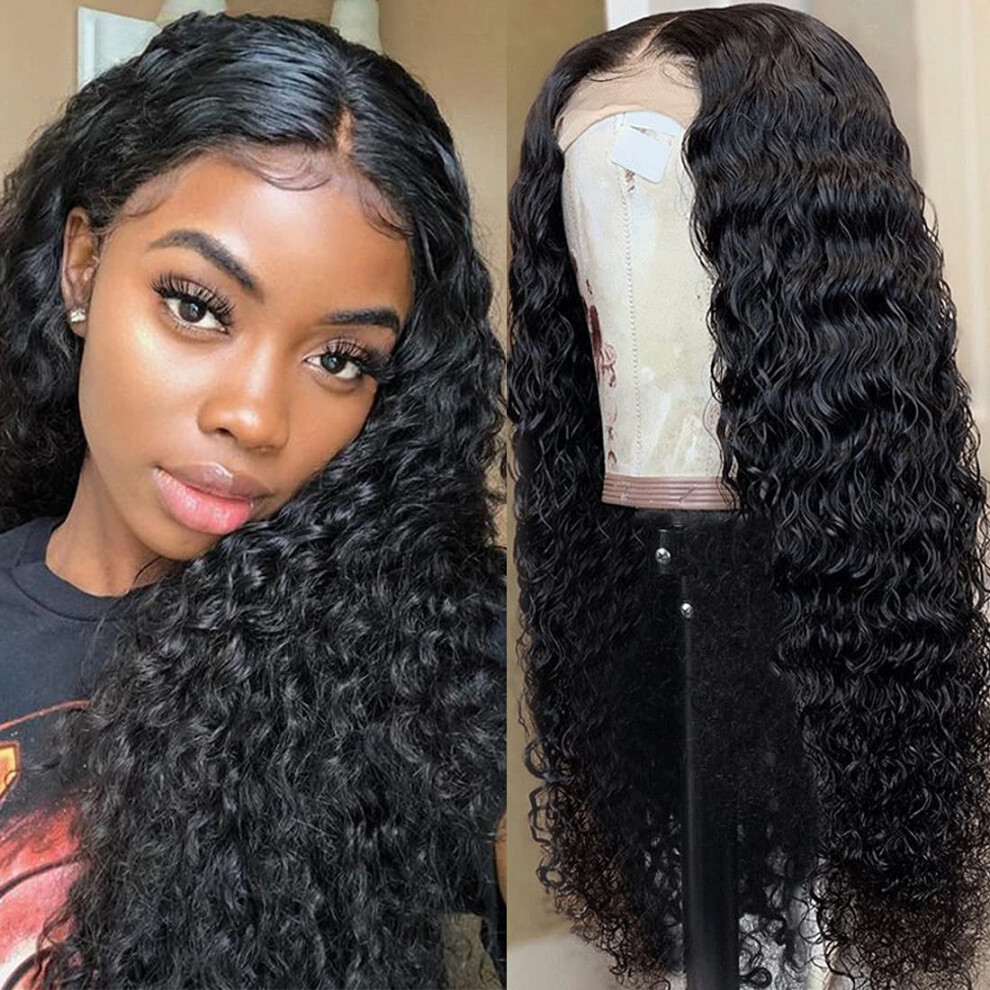 28 Inch Deep Wave Lace Front Wig Brazilian Human Hair 4x4 Closure Pre Plucked Wet and Wavy