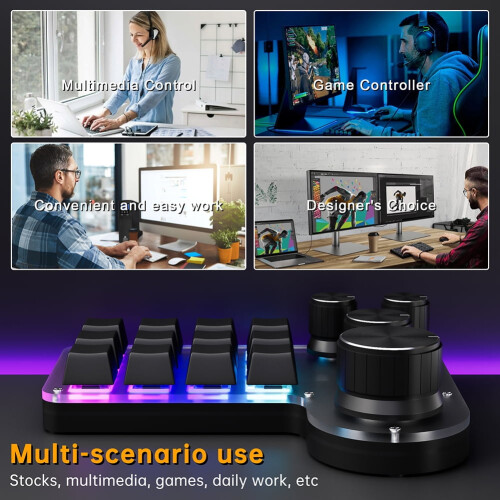Teclado mecânico para jogos jixopn RGB USB com fio/compatível com Bluetooth, switch vermelho hot-swap, 12 teclas e 4 knobs, macro programável para 2