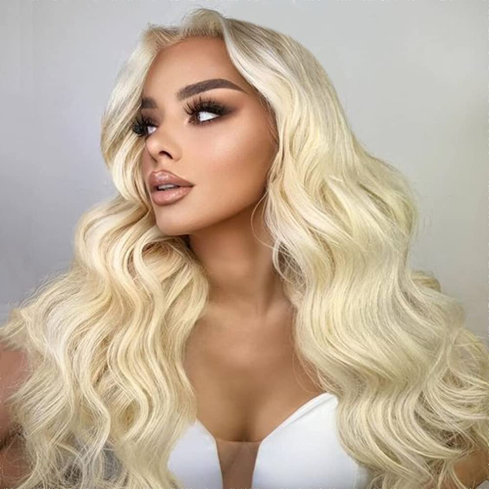 Unisex 26 Inch 613 Blonde Lace Front Wig Human Hair Body Wave, 13X4 Hd Swiss Lace Pre Plucked Virgin Brazilian Hair