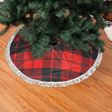 Kerstboomrok van kant met franjes, zachte, lichte en prettige kerstboomrok in kersttartanstijl, 30 inch (76 cm).