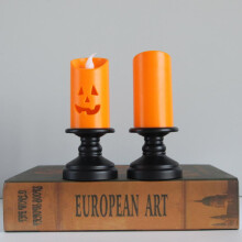 Nightwill2Pcs Candela luminosa a forma di zucca con luce LED senza fiamma, lampada da scrivania decorativa per Halloween