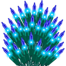 Blauwe LED-lichtslinger, 5 meter, 50 lampjes, werkt op batterijen, 8 standen, timer, waterdicht, voor kerst, bruiloft, feest, binnen- en