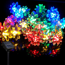 Solar lichtslinger voor buiten, 12 meter lang, 100 LED's in de vorm van een lotusbloem, waterdicht, voor tuin, gazon, terras, bruiloft,