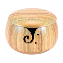 Handmade bamboo yarn bowl with removable lid for knitting and crocheting, for mom