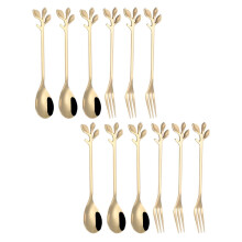 12 piezas de cucharas de acero inoxidable con forma de hoja, regalo de Navidad, cubiertos de acero inoxidable