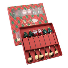 WinysinChristmas Geschirrset Edelstahl Löffel Geschenkset Dessertlöffel Gabel Kaffeelöffel Weihnachtsanhänger Löffel Geschirrset Geschenk
