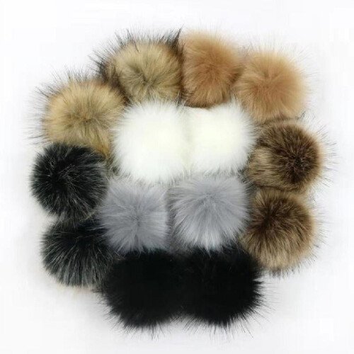 14 τεμάχια 10cm Μπάλα Pom Pom από Τεχνητή Γούνα με Ελαστική Λωρίδα για Πλέξιμο DIY H