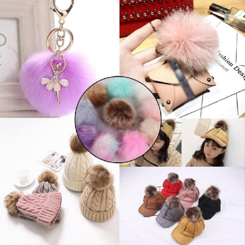 14 τεμάχια 10cm Μπάλα Pom Pom από Τεχνητή Γούνα με Ελαστική Λωρίδα για Πλέξιμο DIY H 2