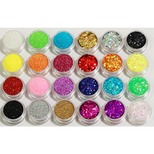 24 latas de glitter para decoração de unhas, grão fino/hexagonal.