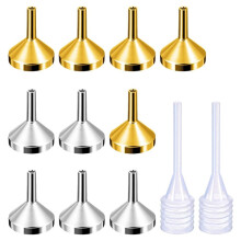10er-Pack kleine Metalltrichter mit 2 Mini-Pipetten zum Abfüllen kleiner Fläschchen oder Behälter, Parfüm, (Silber)
